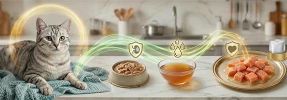 Cat getting hydration from fish based fresh food